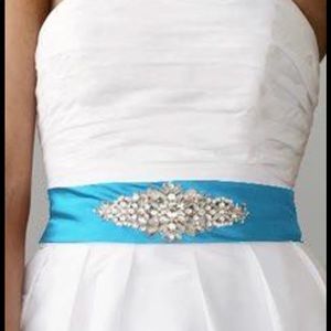 David’s bridal Malibu blue wedding dress sash